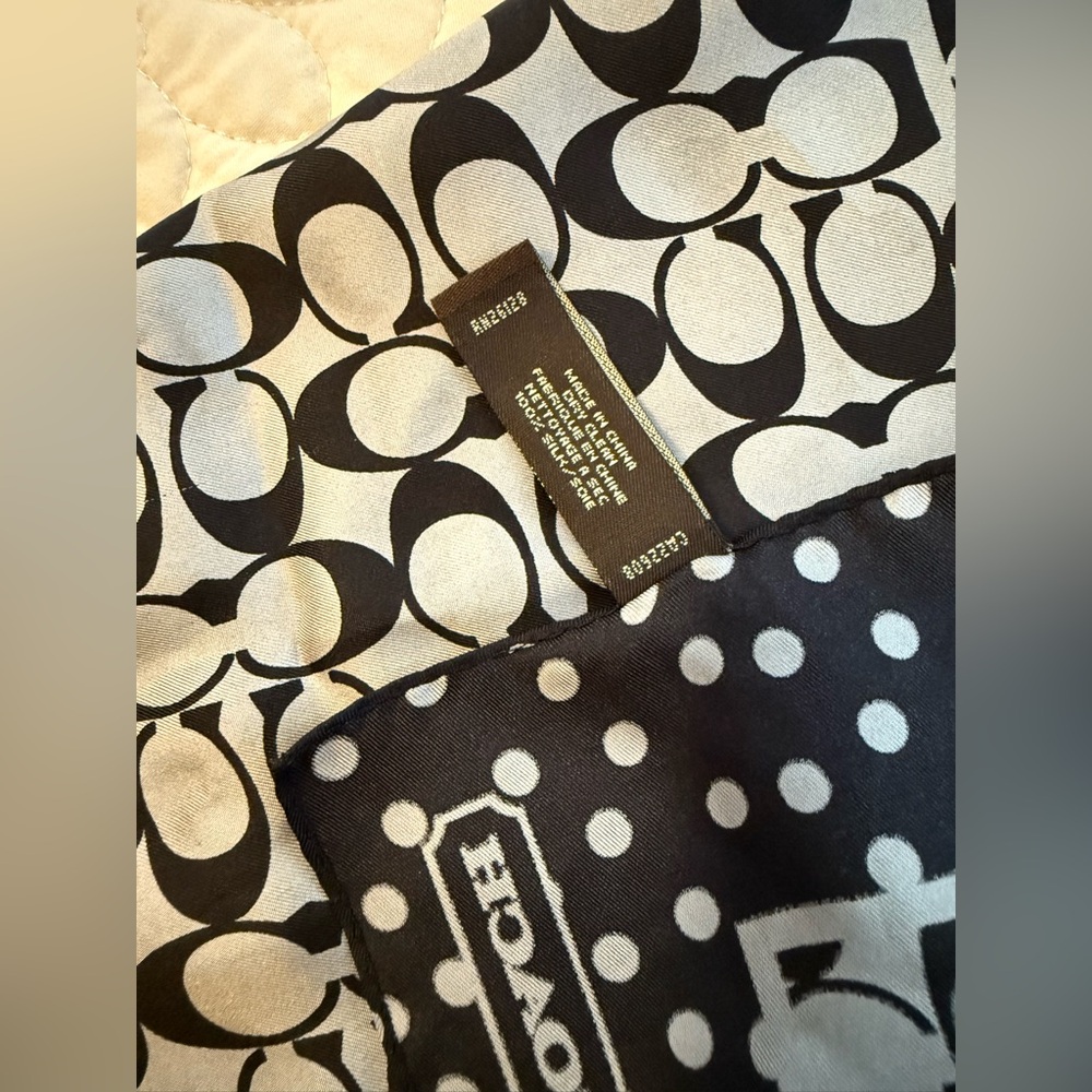 Coach Black and Gray Patterned vintage silk scarf